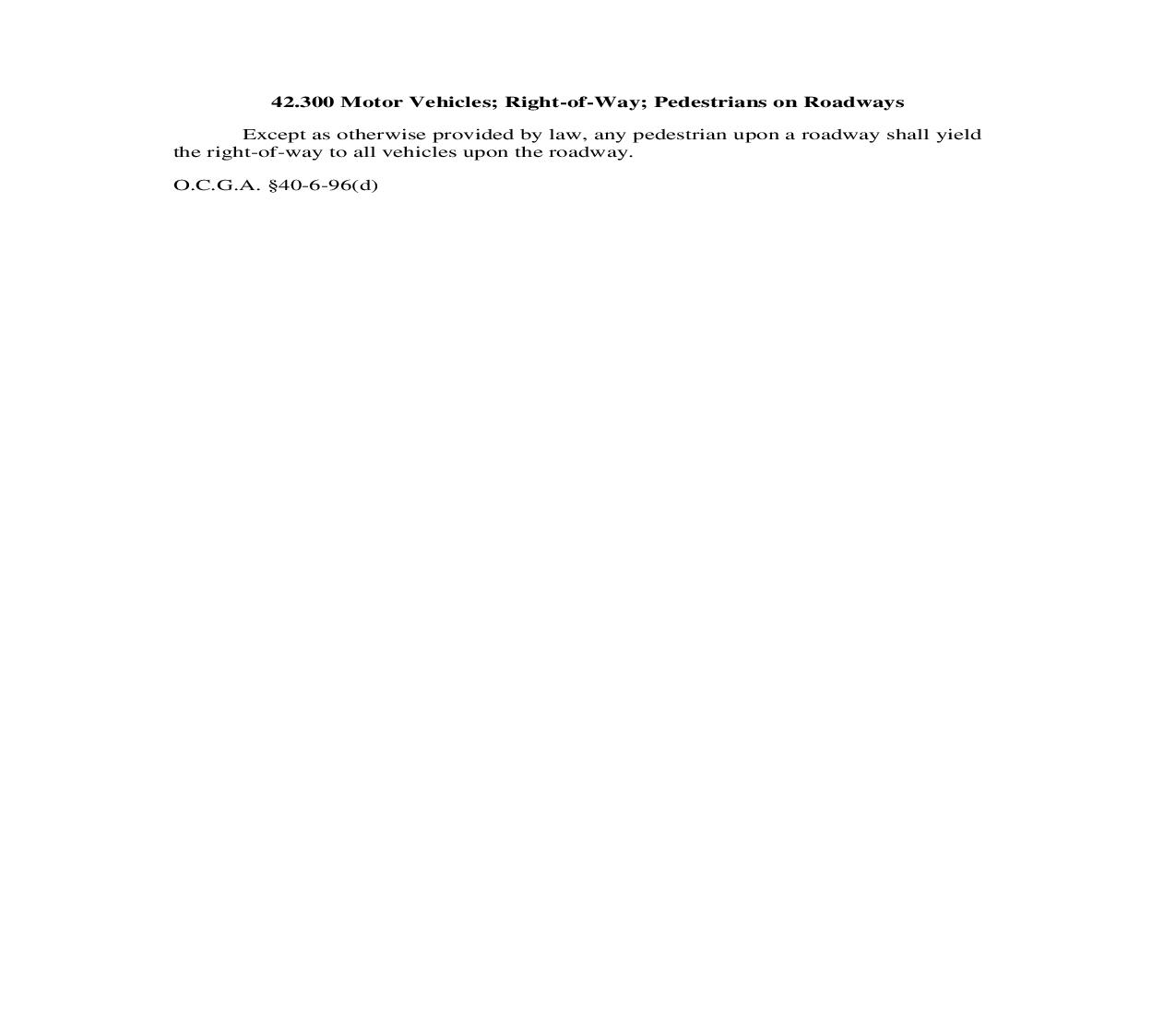 42.300 Motor Vehicles; Right-of-Way; Pedestrians on Roadways | Pdf Doc Docx | Georgia_JI