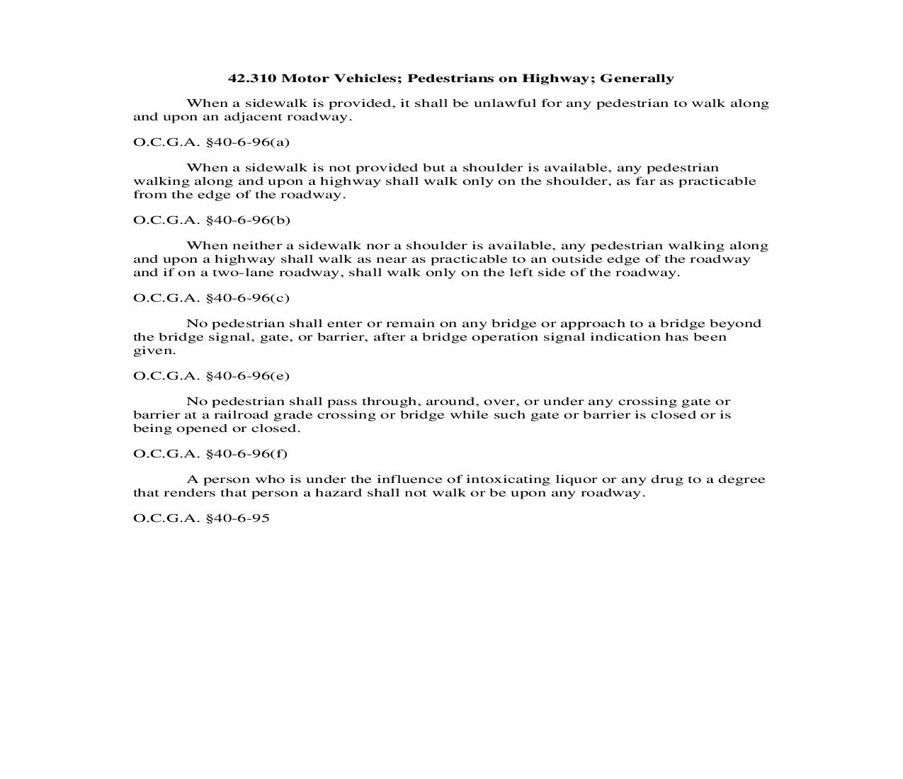 42.310 Motor Vehicles; Pedestrians on Highway; Generally | Pdf Doc Docx | Georgia_JI