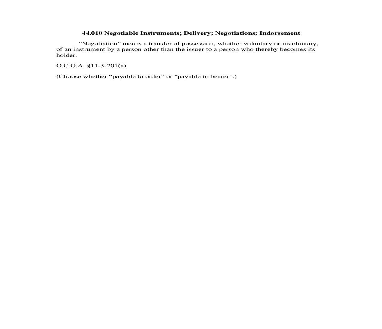 44.010 Negotiable Instruments; Delivery; Negotiations; Indorsement | Pdf Doc Docx | Georgia_JI