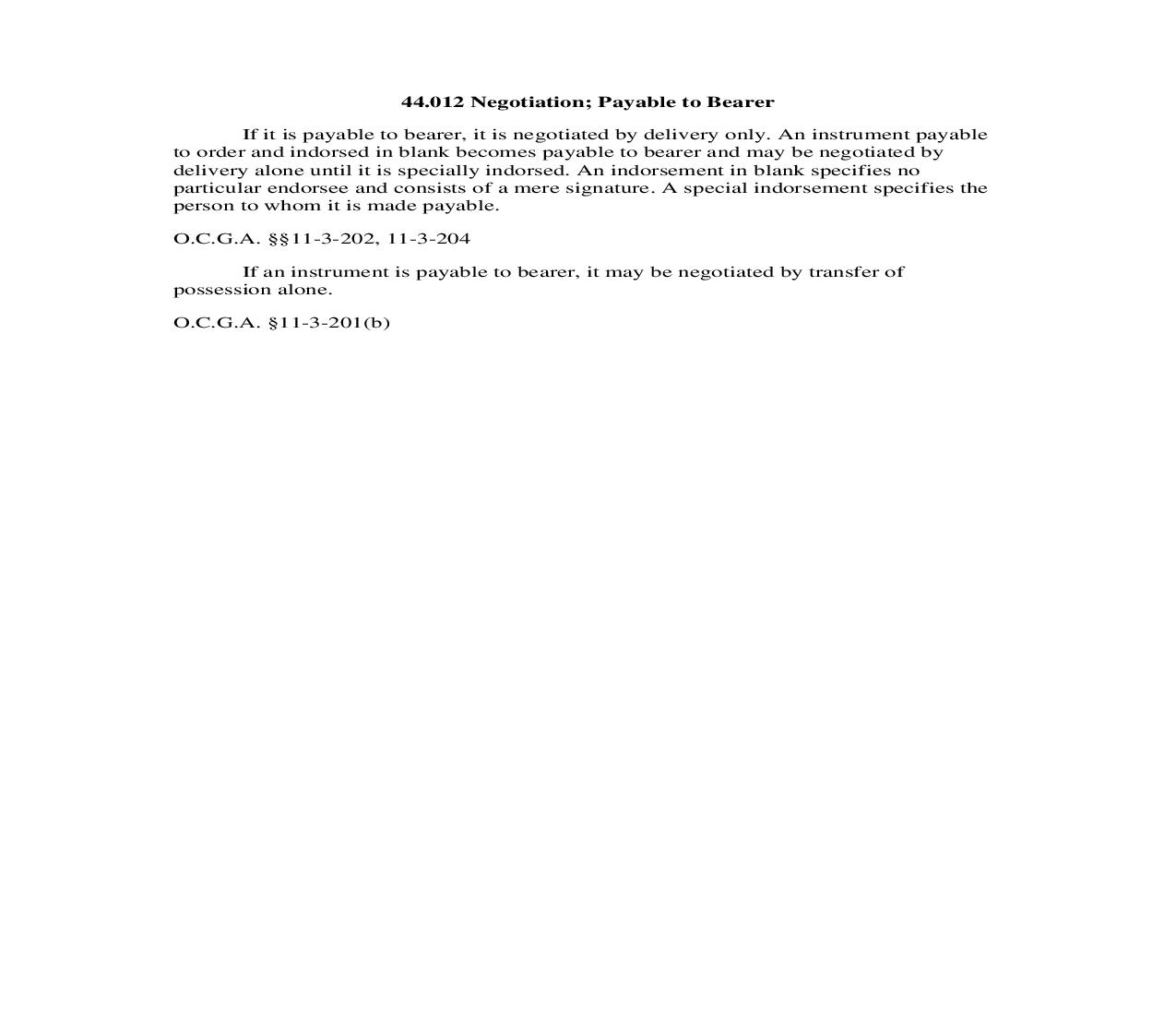 44.012 Negotiation; Payable to Bearer | Pdf Doc Docx | Georgia_JI