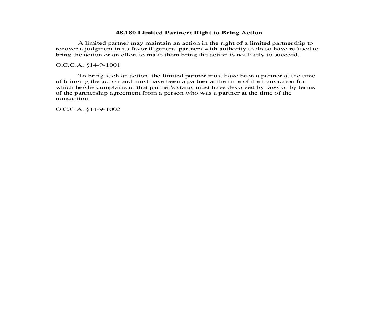 48.180 Limited Partner; Right to Bring Action | Pdf Doc Docx | Georgia_JI