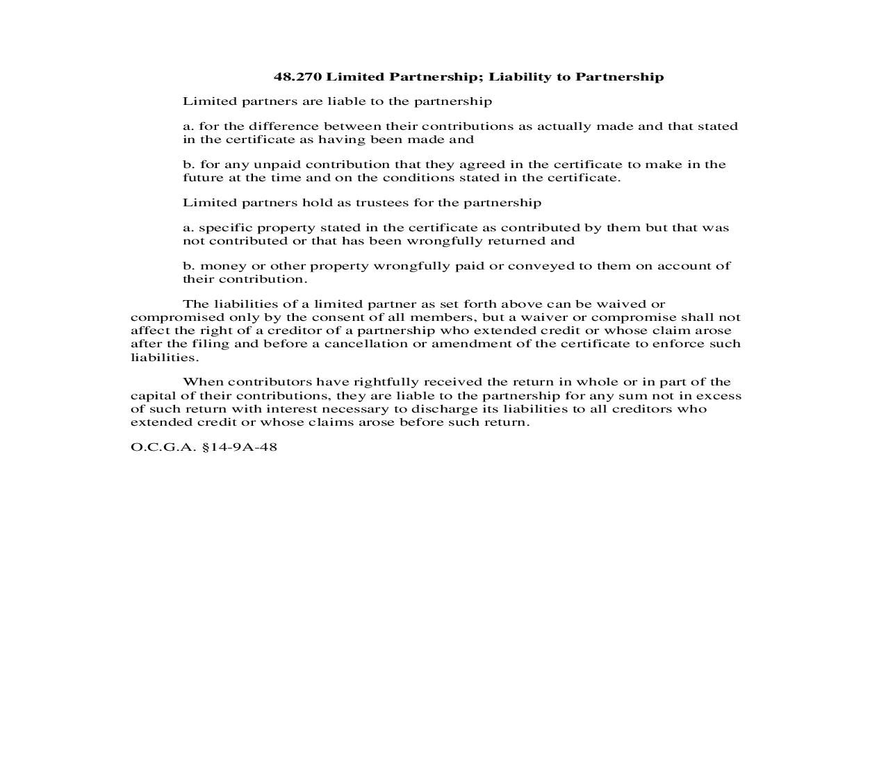 48.270 Limited Partnership; Liability to Partnership | Pdf Doc Docx | Georgia_JI
