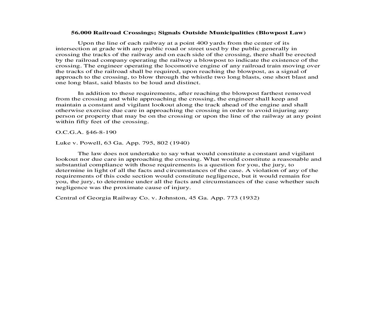 56.000 Railroad Crossings; Signals Outside Municipalities (Blowpost Law) | Pdf Doc Docx | Georgia_JI