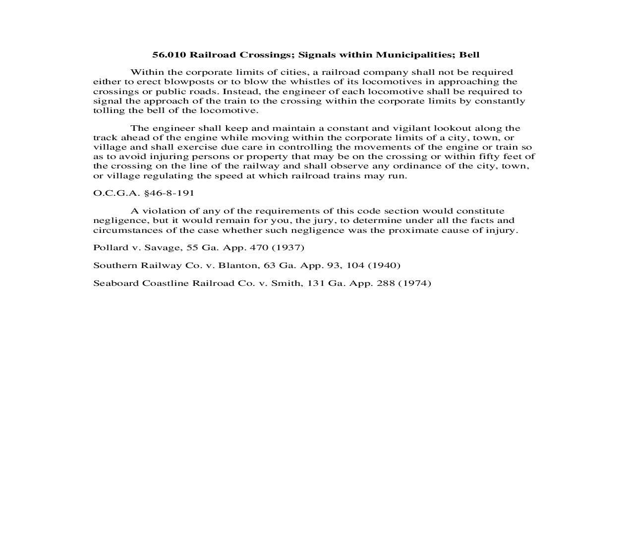 56.010 Railroad Crossings; Signals within Municipalities; Bell | Pdf Doc Docx | Georgia_JI