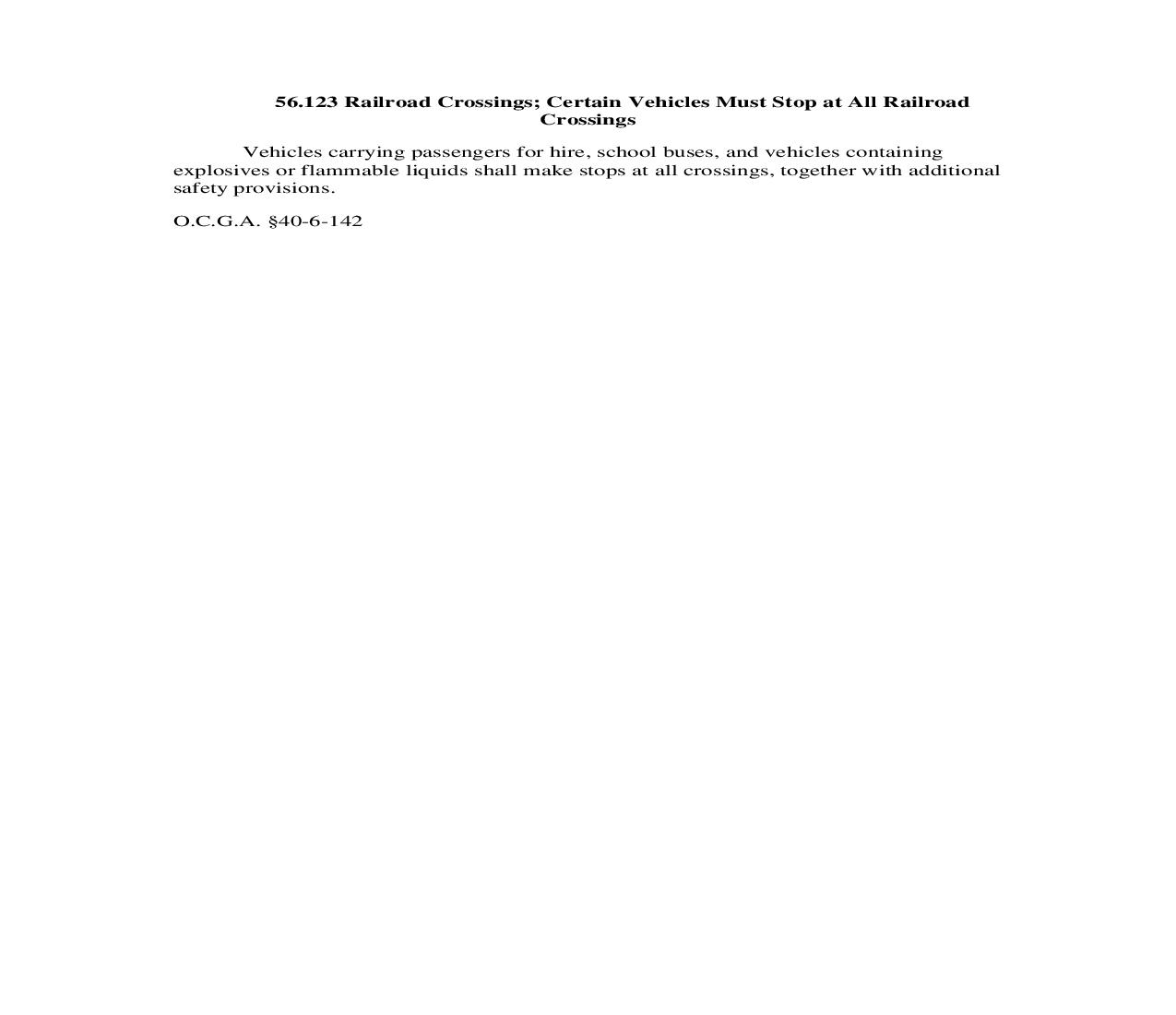 56.123 Railroad Crossings; Certain Vehicles Must Stop at All Railroad Crossings | Pdf Doc Docx | Georgia_JI