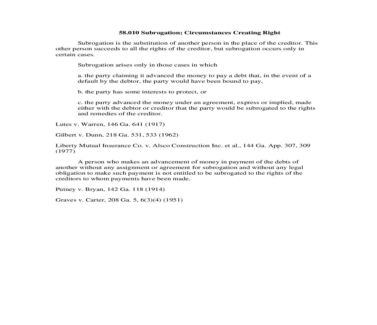 58.010 Subrogation; Circumstances Creating Right | Pdf Doc Docx | Georgia_JI