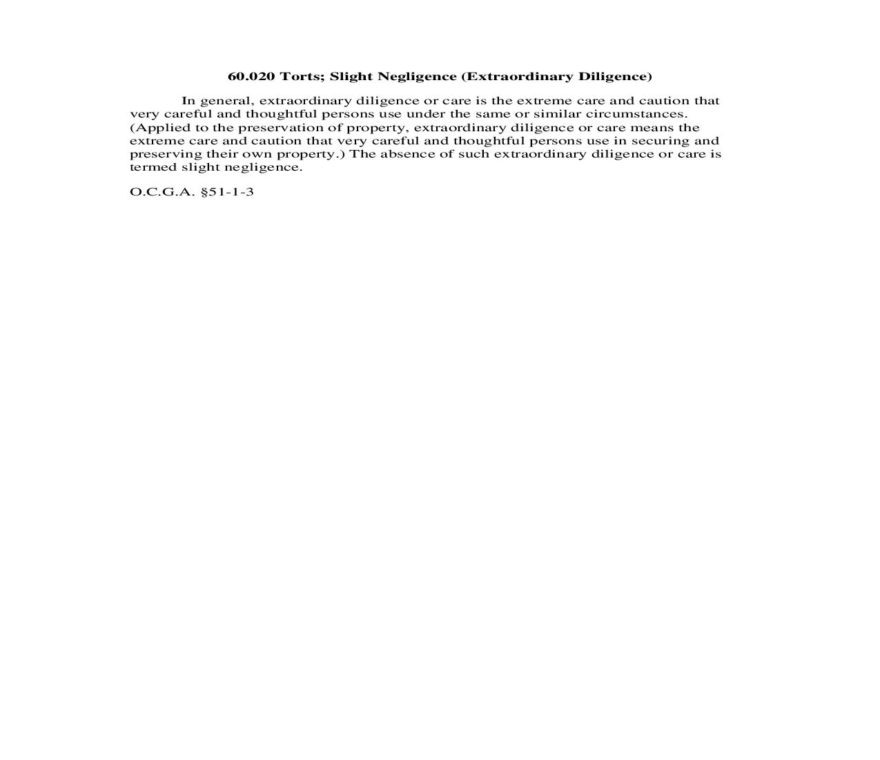 60.020 Torts; Slight Negligence (Extraordinary Diligence) | Pdf Doc Docx | Georgia_JI