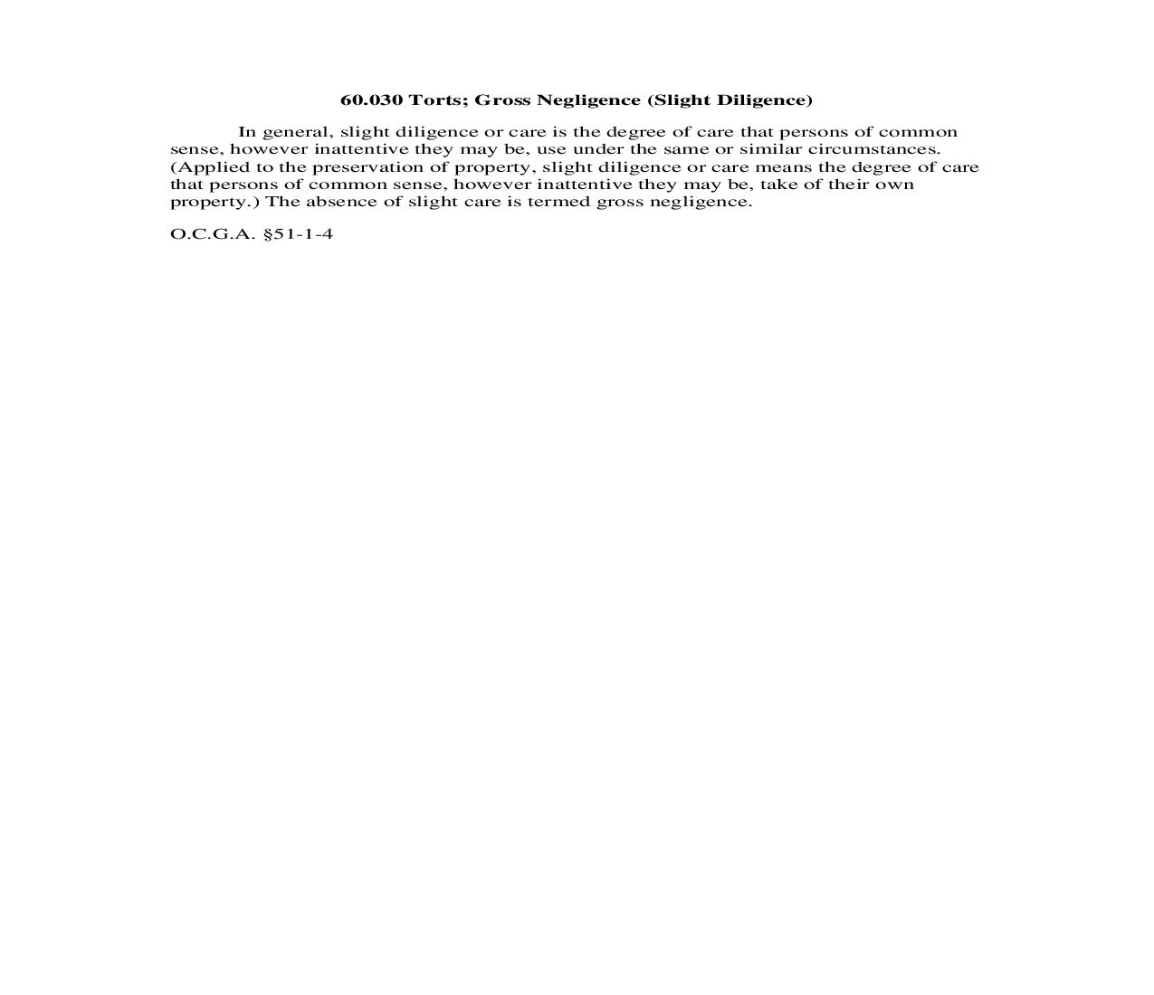 60.030 Torts; Gross Negligence (Slight Diligence) | Pdf Doc Docx | Georgia_JI