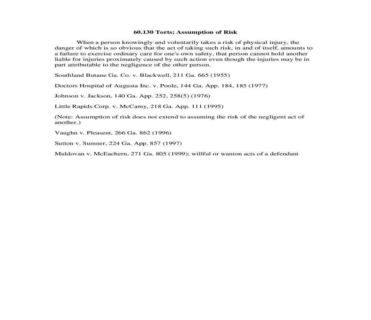 60.130 Torts; Assumption of Risk | Pdf Doc Docx | Georgia_JI