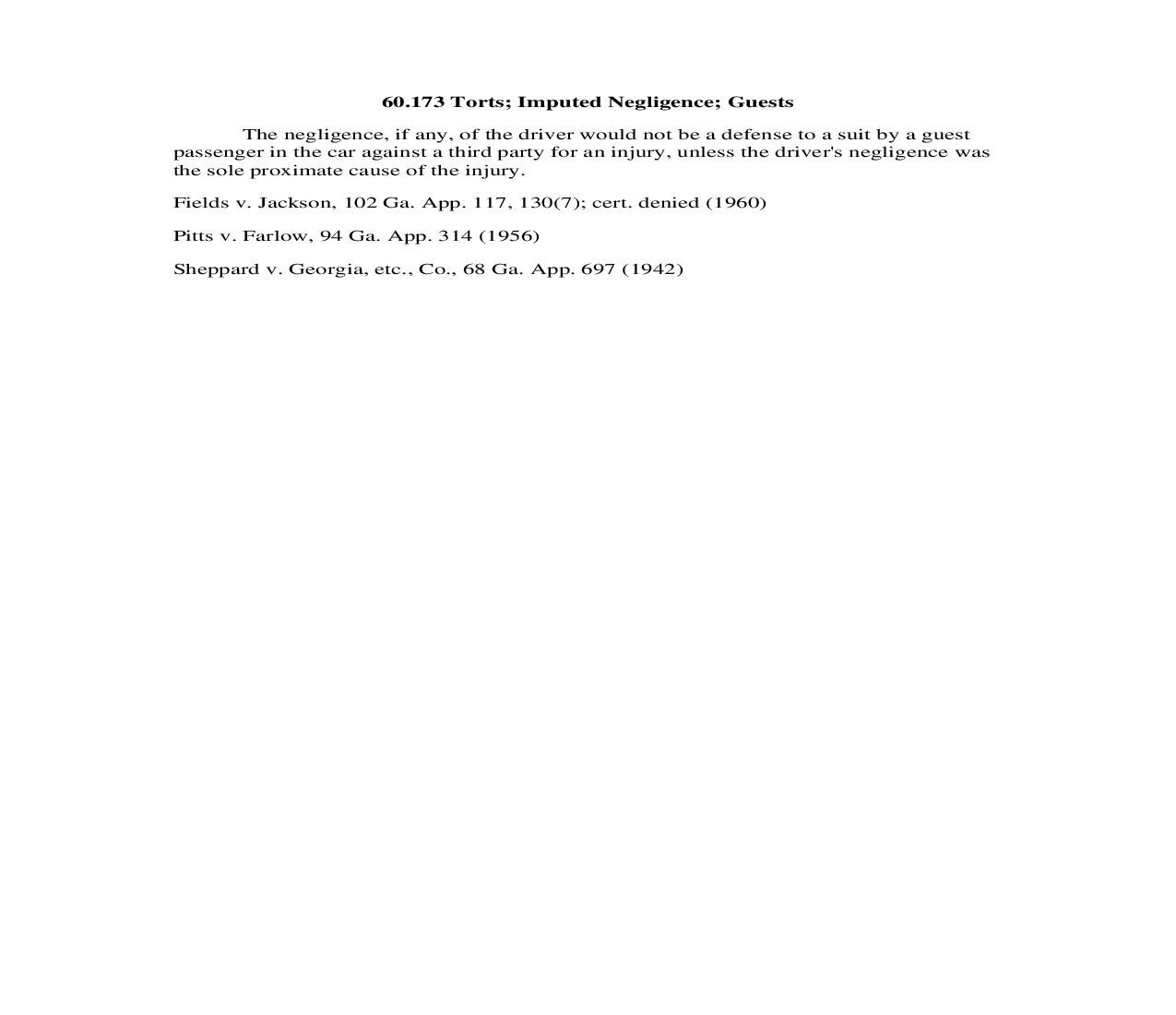 60.173 Torts; Imputed Negligence; Guests | Pdf Doc Docx | Georgia_JI