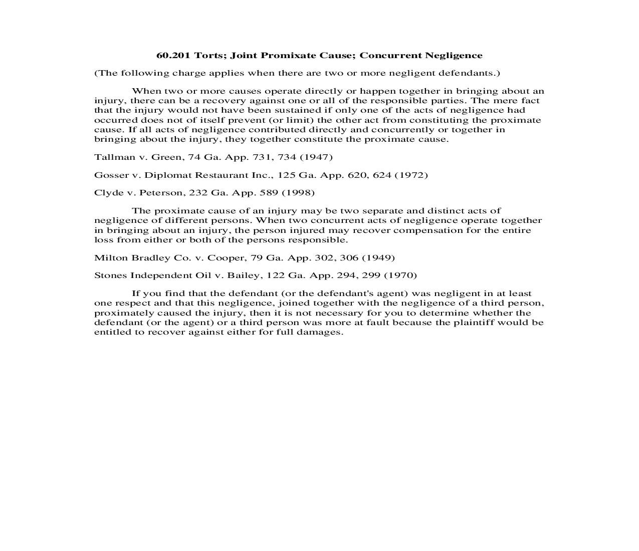 60.201 Torts; Joint Promixate Cause; Concurrent Negligence | Pdf Doc Docx | Georgia_JI