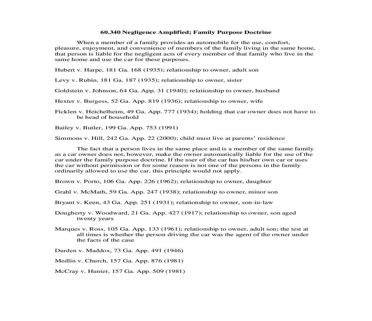 60.340 Negligence Amplified; Family Purpose Doctrine | Pdf Doc Docx | Georgia_JI