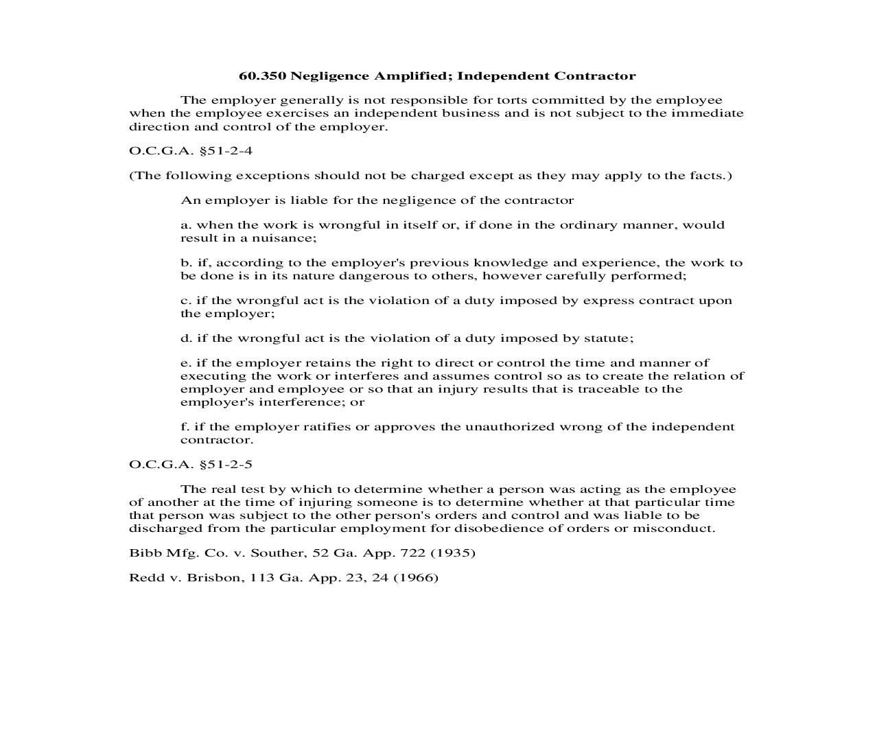 60.350 Negligence Amplified; Independent Contractor | Pdf Doc Docx | Georgia_JI