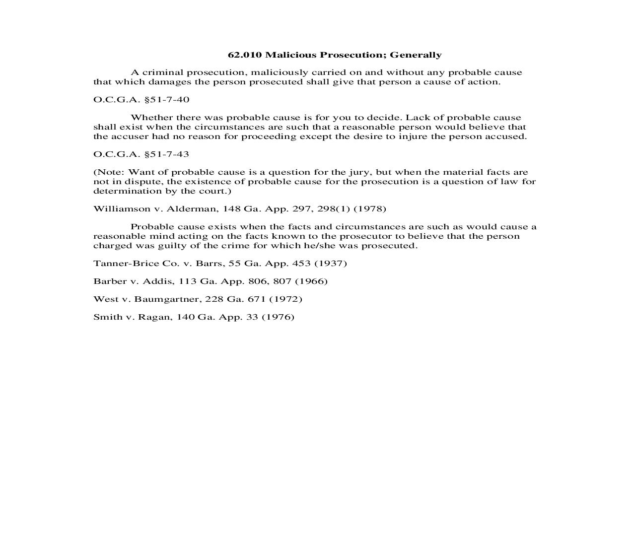 62.010 Malicious Prosecution; Generally | Pdf Doc Docx | Georgia_JI