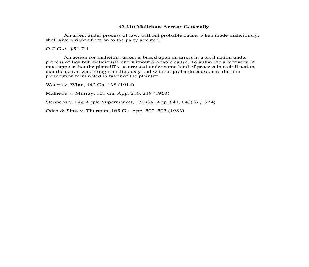 62.210 Malicious Arrest; Generally | Pdf Doc Docx | Georgia_JI