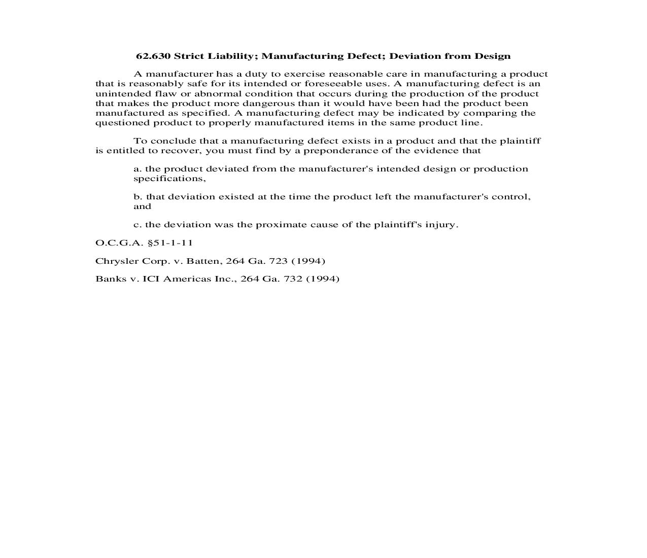 62.630 Strict Liability; Manufacturing Defect; Deviation from Design | Pdf Doc Docx | Georgia_JI