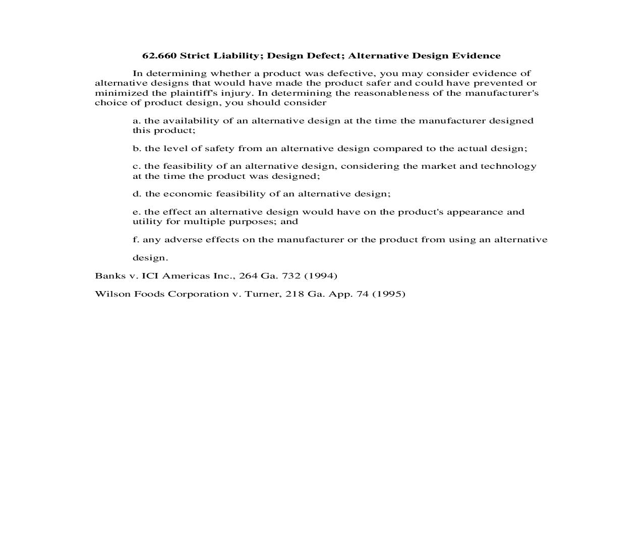 62.660 Strict Liability; Design Defect; Alternative Design Evidence | Pdf Doc Docx | Georgia_JI