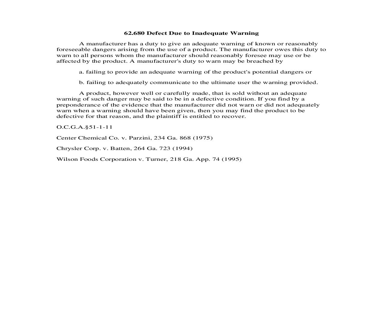 62.680 Defect Due to Inadequate Warning | Pdf Doc Docx | Georgia_JI