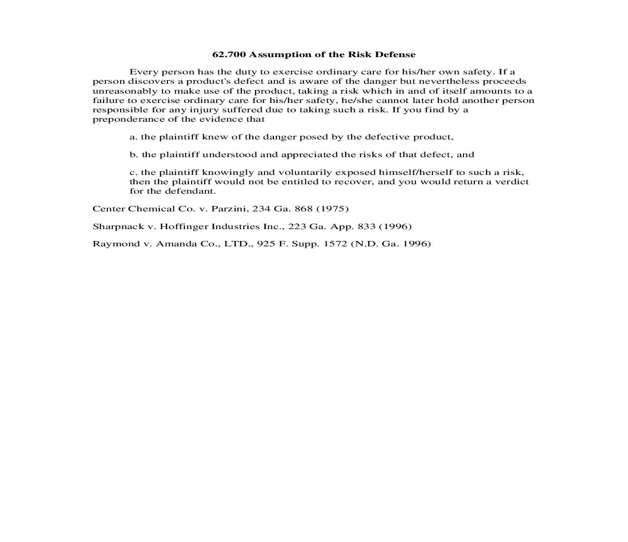 62.700 Assumption of the Risk Defense | Pdf Doc Docx | Georgia_JI