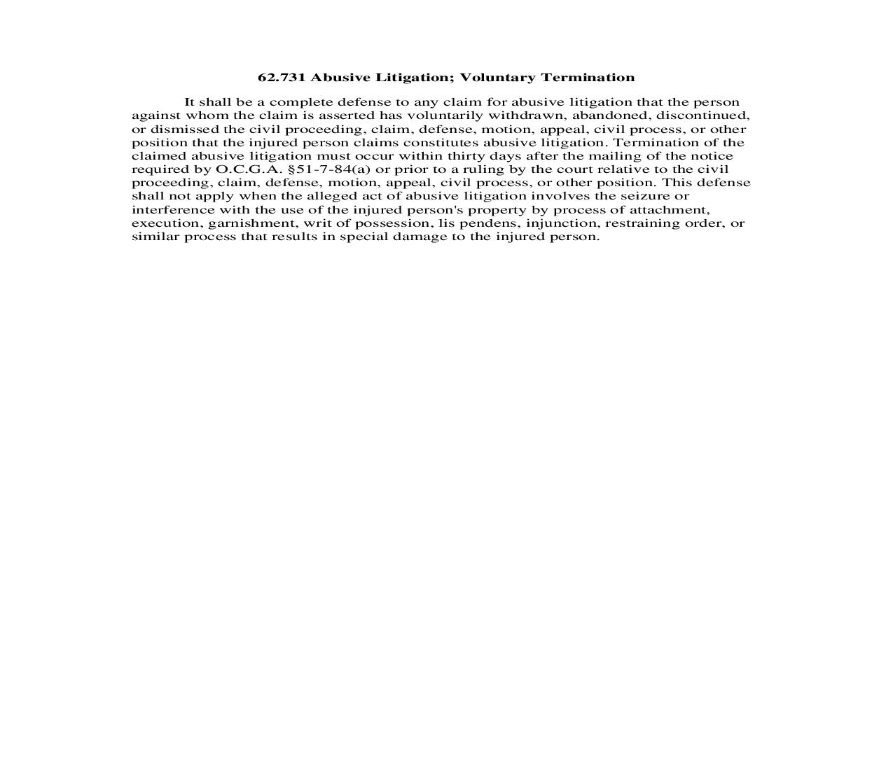 62.731 Abusive Litigation; Voluntary Termination | Pdf Doc Docx | Georgia_JI