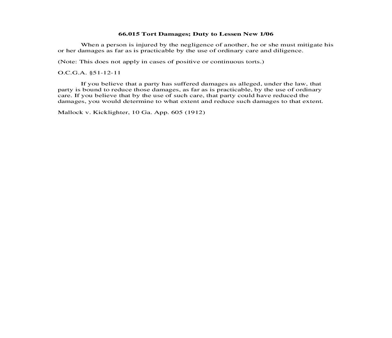 66.015 Tort Damages; Duty to Lessen New 1 or 06 | Pdf Doc Docx | Georgia_JI