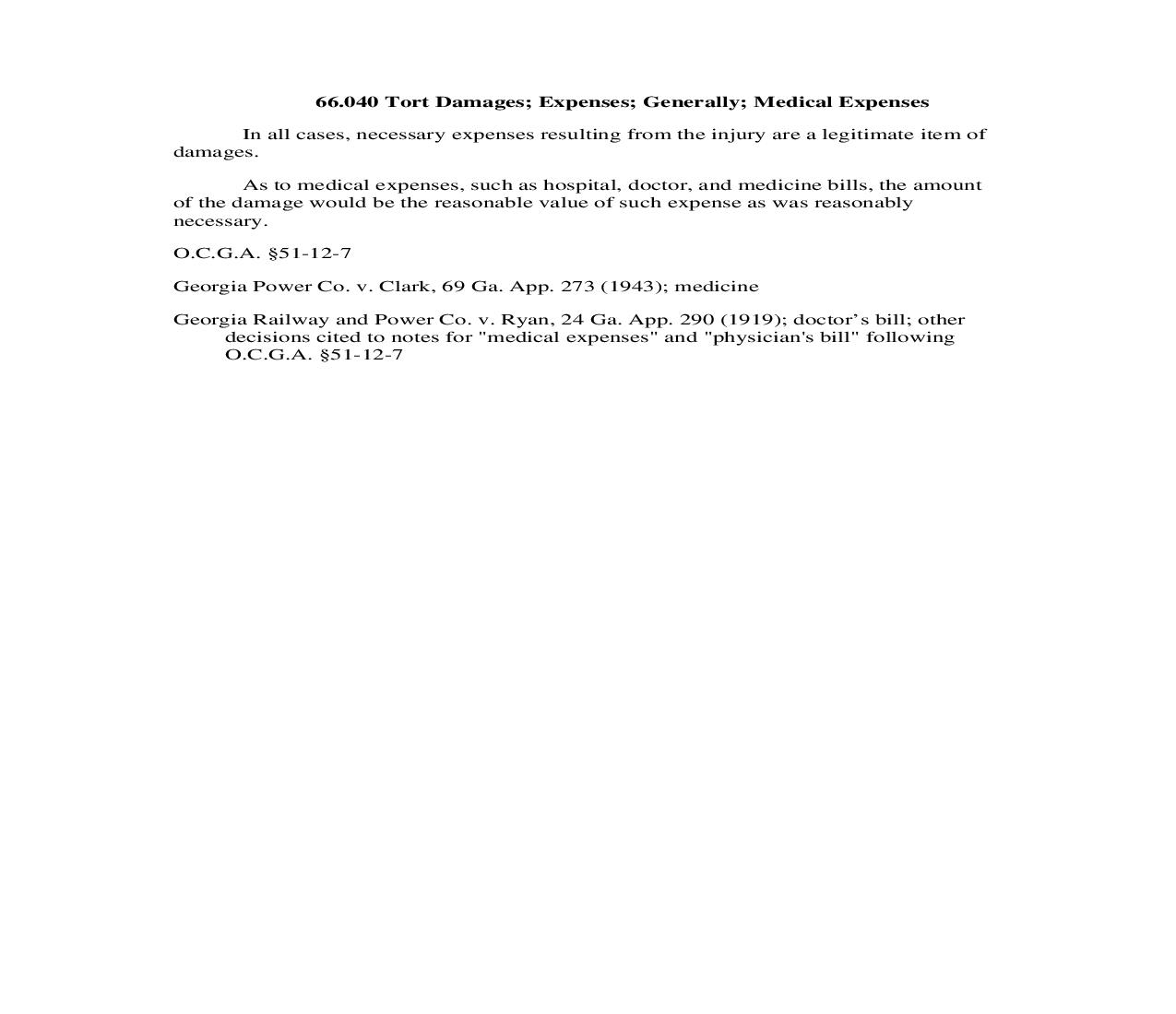 66.040 Tort Damages; Expenses; Generally; Medical Expenses | Pdf Doc Docx | Georgia_JI