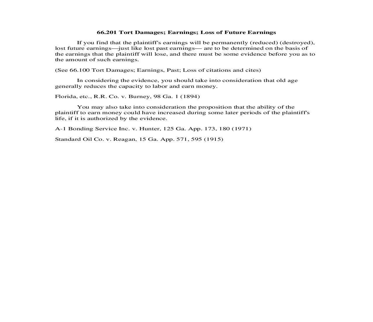 66.201 Tort Damages; Earnings; Loss of Future Earnings | Pdf Doc Docx | Georgia_JI