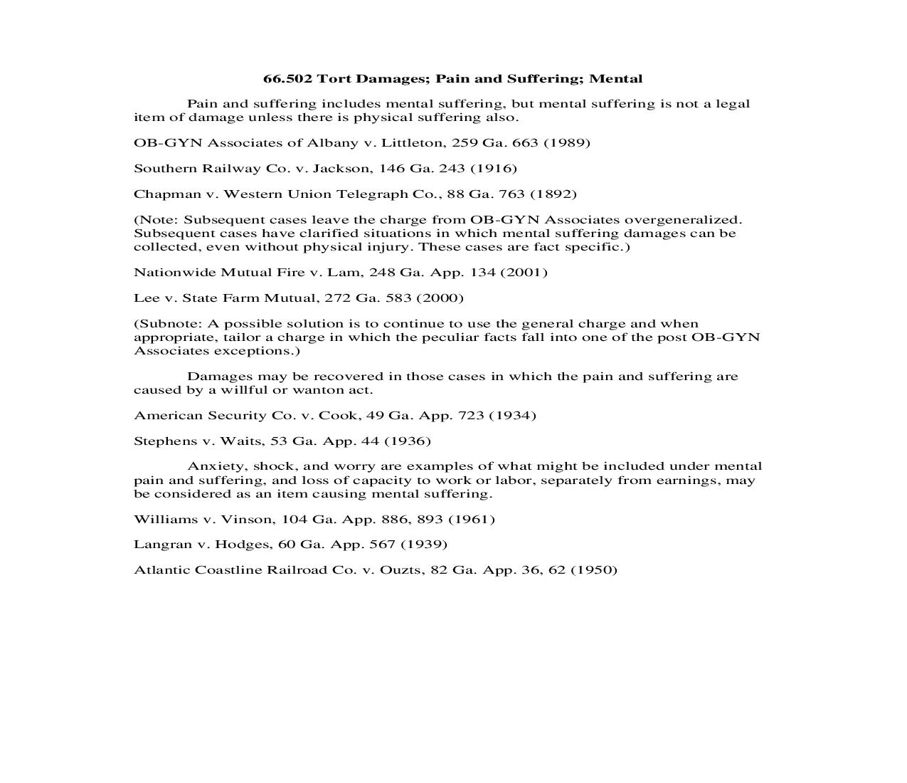 66.502 Tort Damages; Pain and Suffering; Mental | Pdf Doc Docx | Georgia_JI