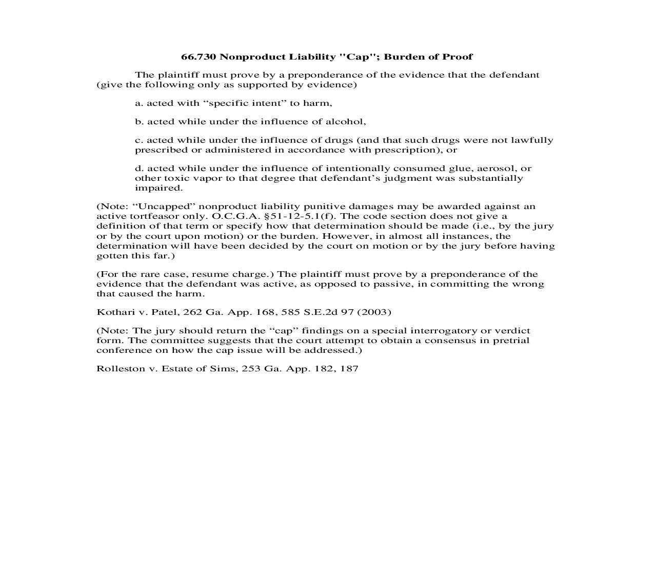 66.730 Nonproduct Liability 'Cap'; Burden of Proof | Pdf Doc Docx | Georgia_JI