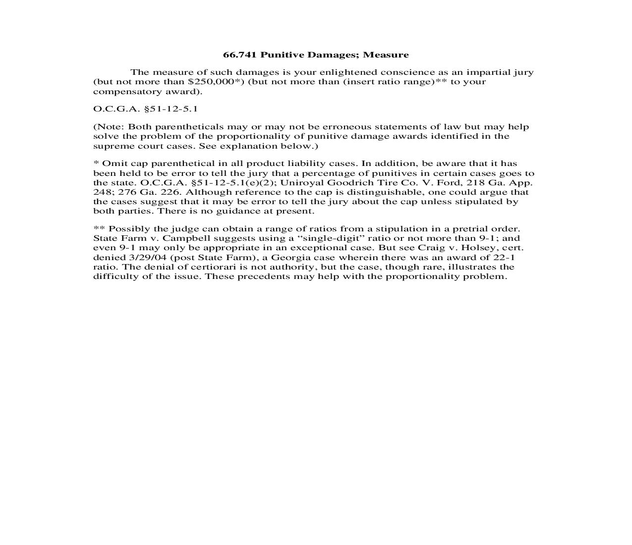 66.741 Punitive Damages; Measure | Pdf Doc Docx | Georgia_JI