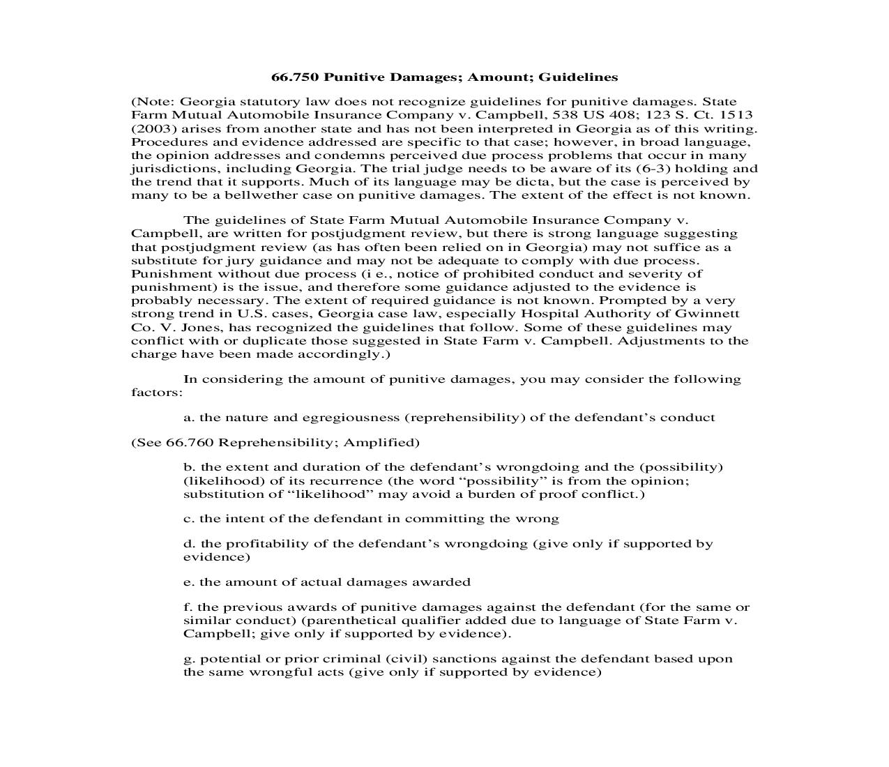 66.750 Punitive Damages; Amount; Guidelines | Pdf Doc Docx | Georgia_JI