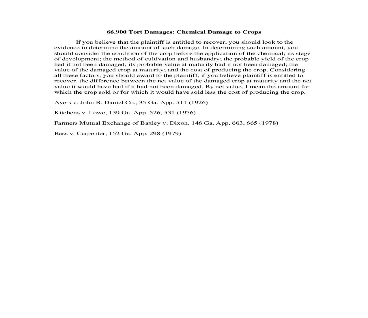 66.900 Tort Damages; Chemical Damage to Crops | Pdf Doc Docx | Georgia_JI
