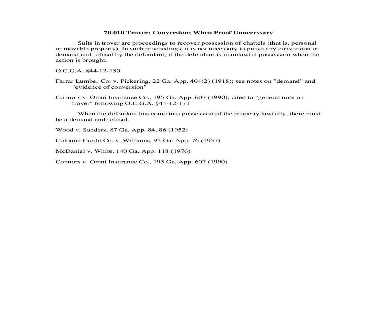 70.010 Trover; Conversion; When Proof Unnecessary | Pdf Doc Docx | Georgia_JI