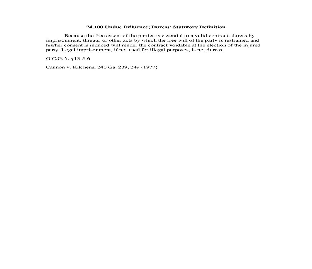 74.100 Undue Influence; Duress; Statutory Definition | Pdf Doc Docx | Georgia_JI