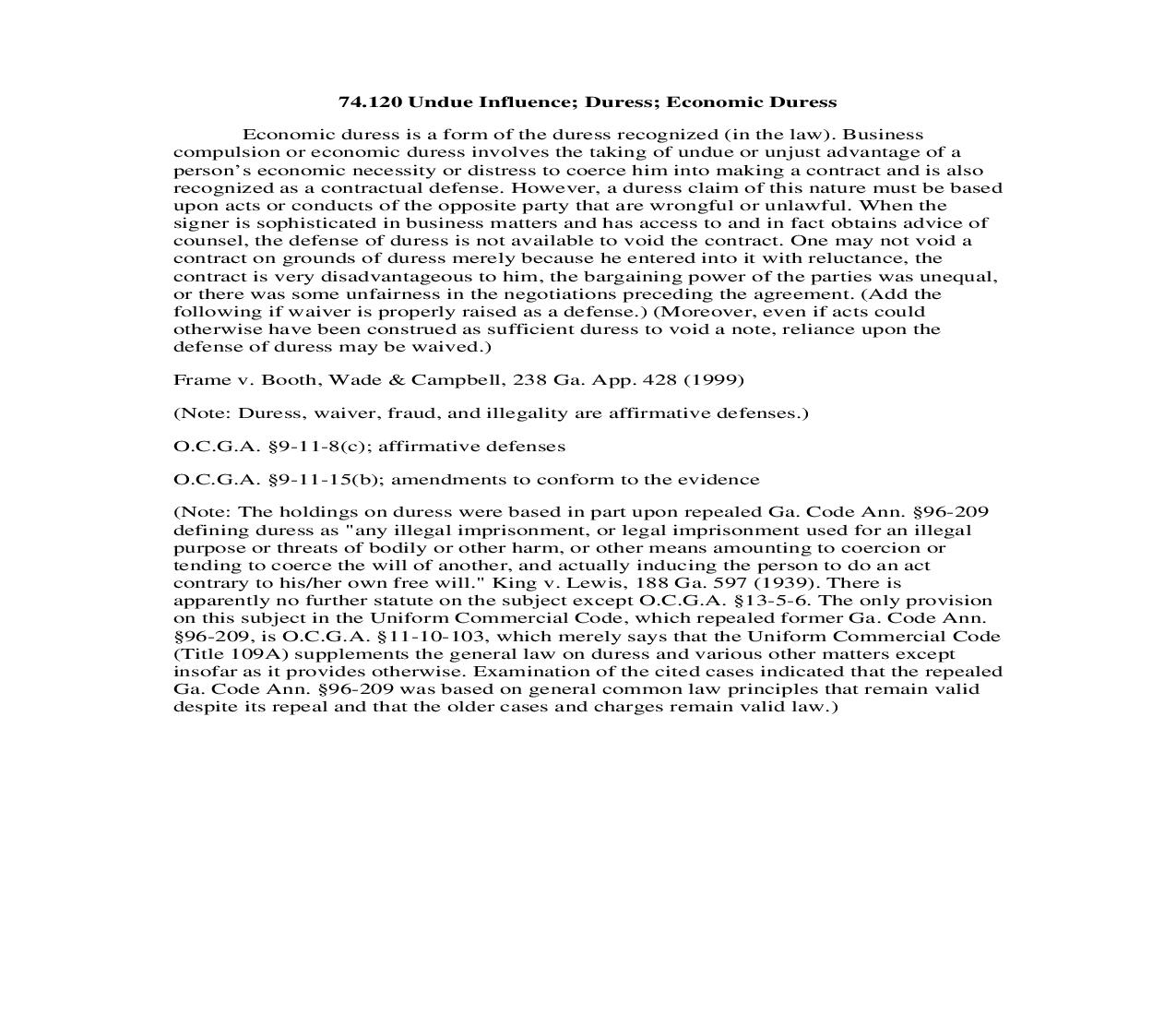 74.120 Undue Influence; Duress; Economic Duress | Pdf Doc Docx | Georgia_JI