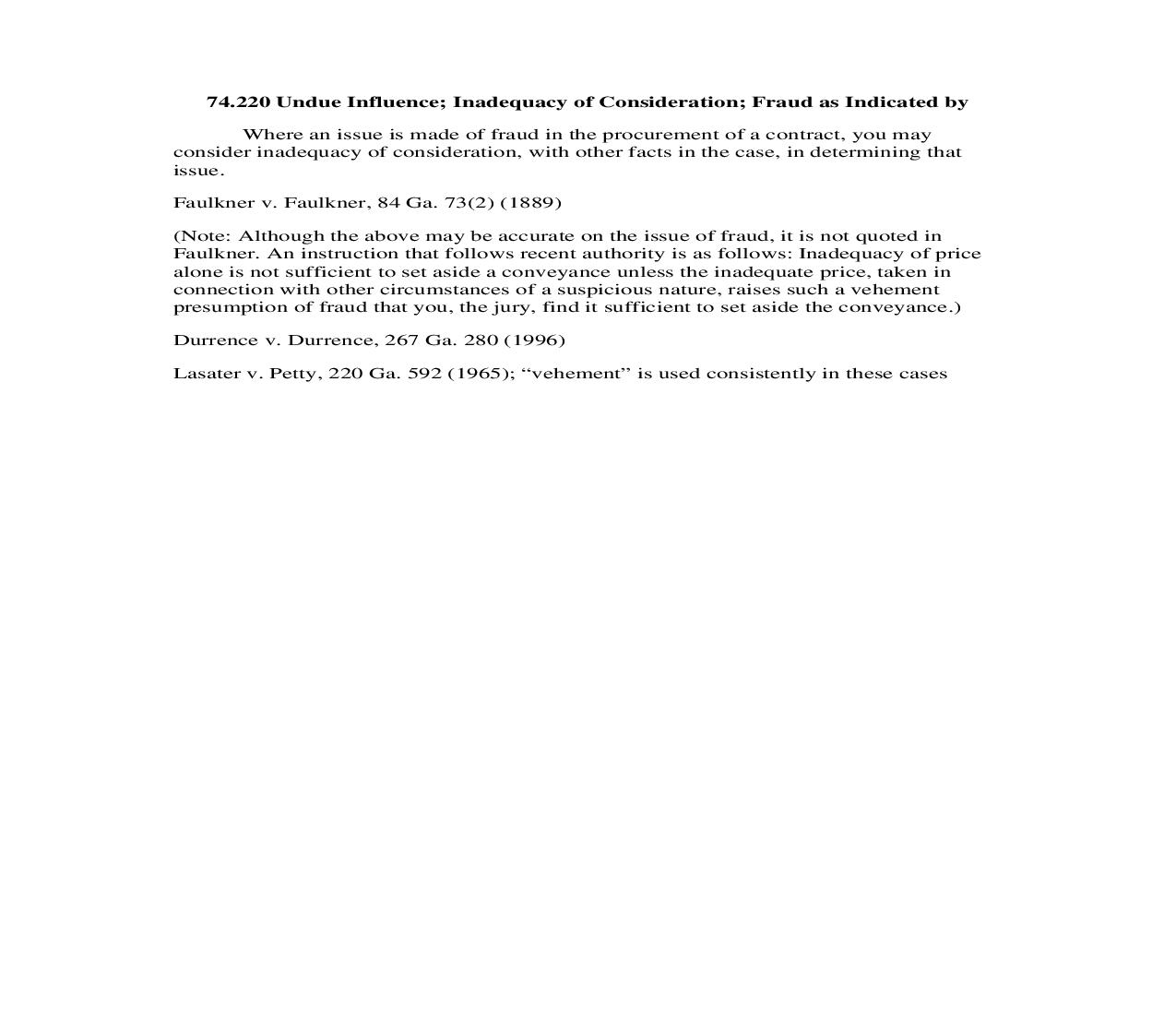 74.220 Undue Influence; Inadequacy of Consideration; Fraud as Indicated by | Pdf Doc Docx | Georgia_JI