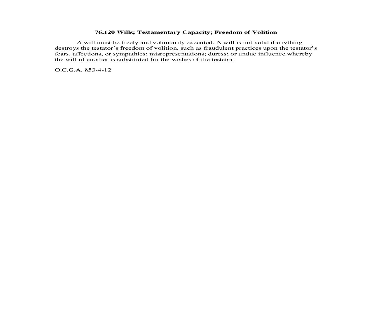 76.120 Wills; Testamentary Capacity; Freedom of Volition | Pdf Doc Docx | Georgia_JI