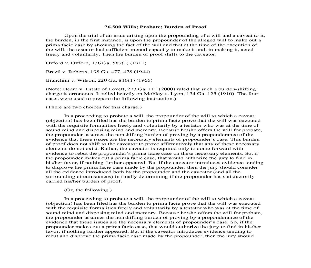 76.500 Wills; Probate; Burden of Proof | Pdf Doc Docx | Georgia_JI
