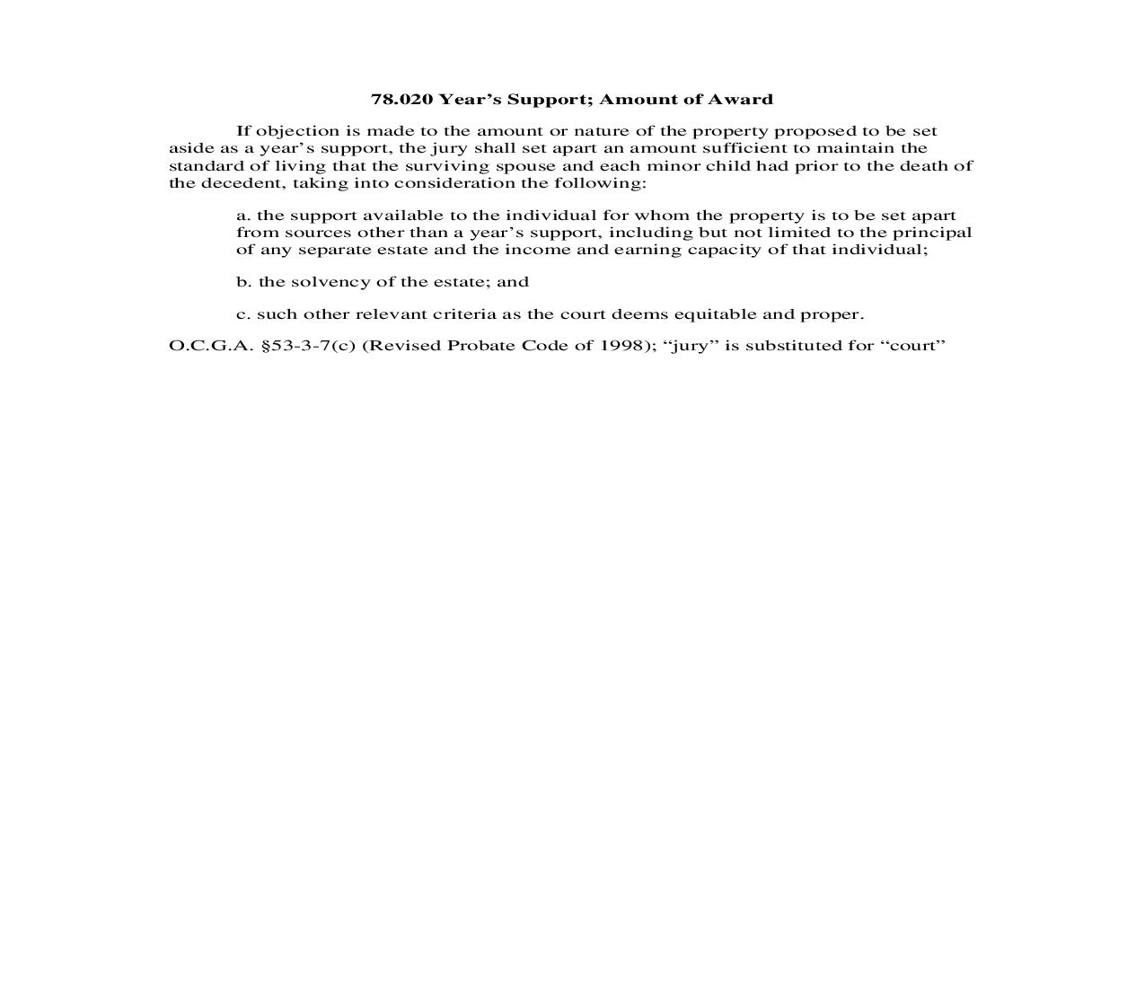 78.020 Year's Support; Amount of Award | Pdf Doc Docx | Georgia_JI