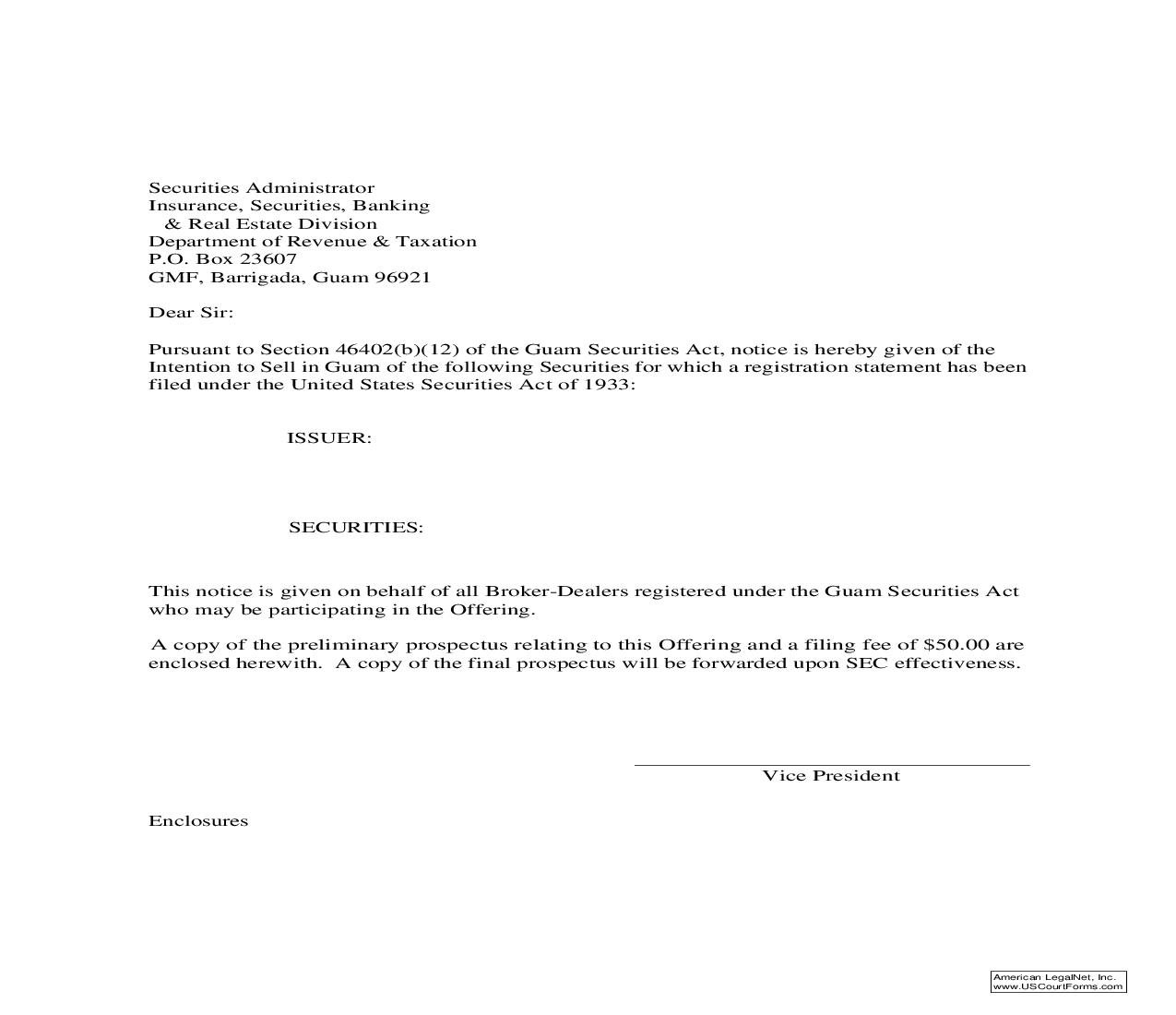 Notice Of Intention To Sell Securities {NISS} | Pdf Fpdf Doc Docx | Guam