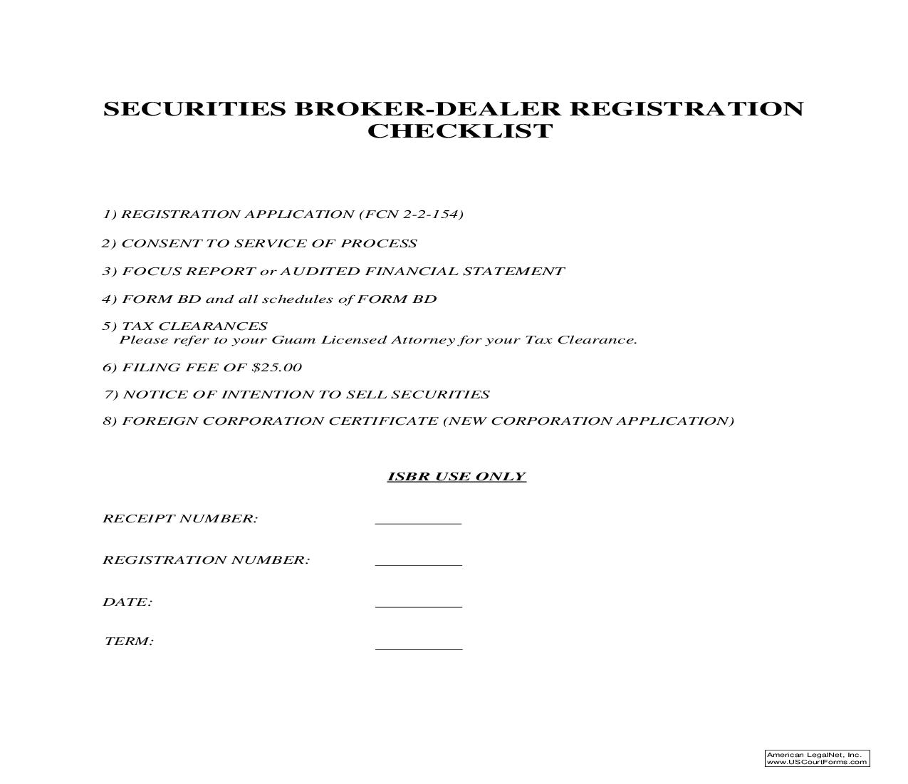 Securities Broker-Dealer Registration Checklist {FCN155I} | Pdf Fpdf Doc Docx | Guam