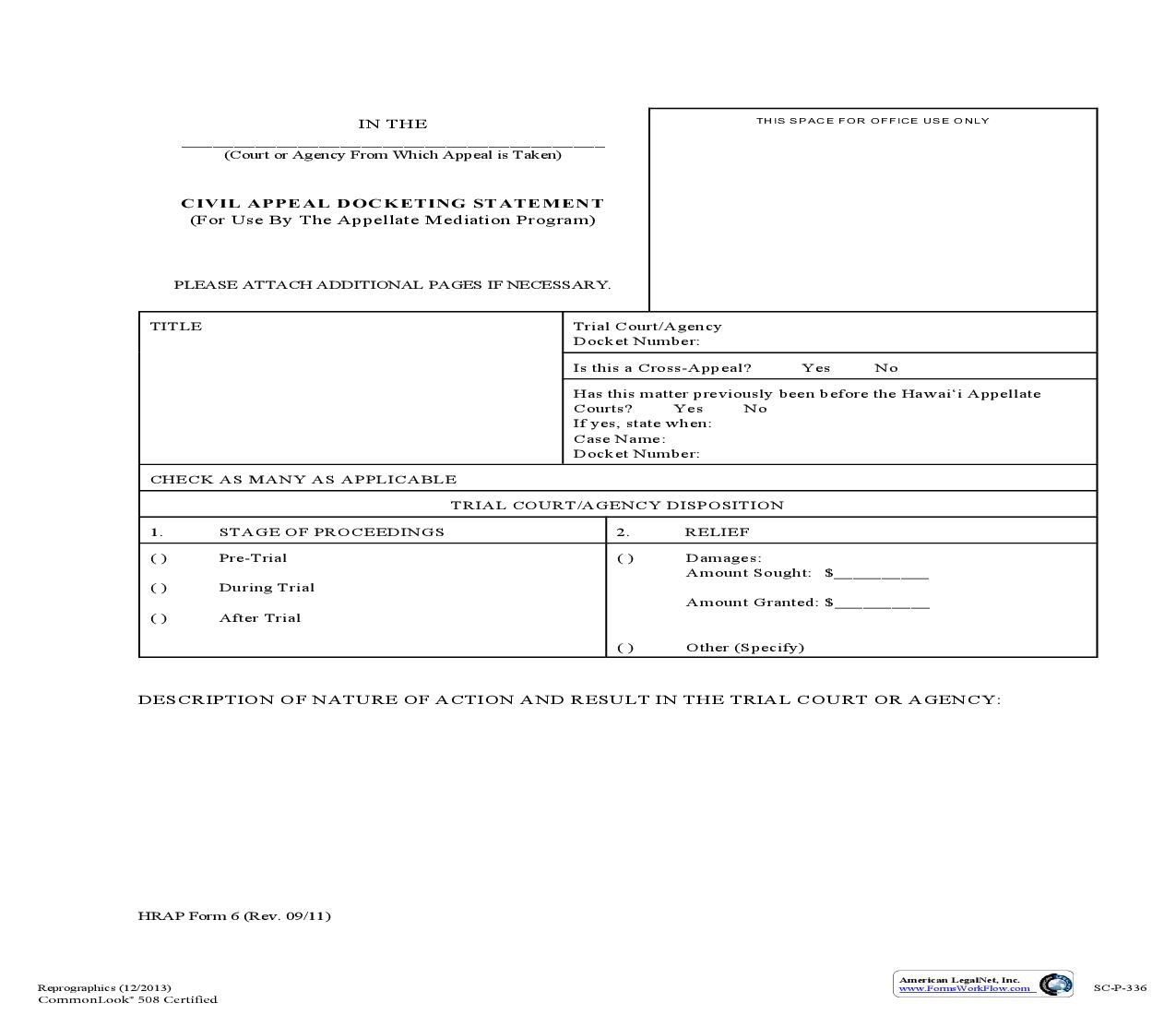 Civil Appeal Docketing Statement {6} | Pdf Fpdf Doc Docx | Hawaii