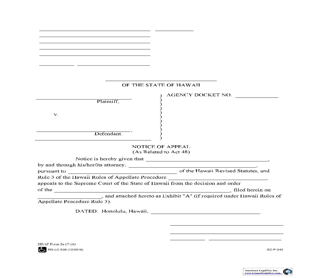 Notice Of Appeal (As Related To Act 48) {2a} | Pdf Fpdf Doc Docx | Hawaii