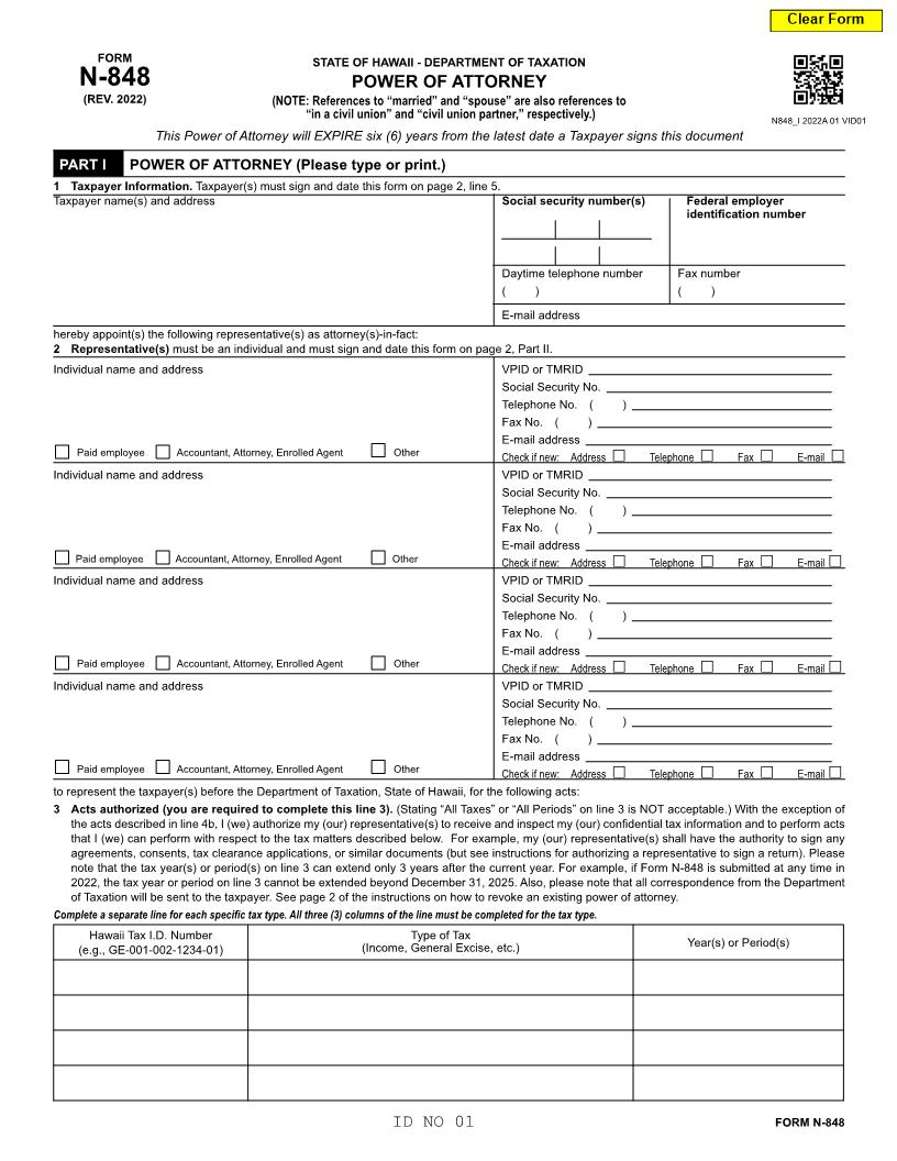 Power Of Attorney {N-848} | Pdf Fpdf Docx | Hawaii