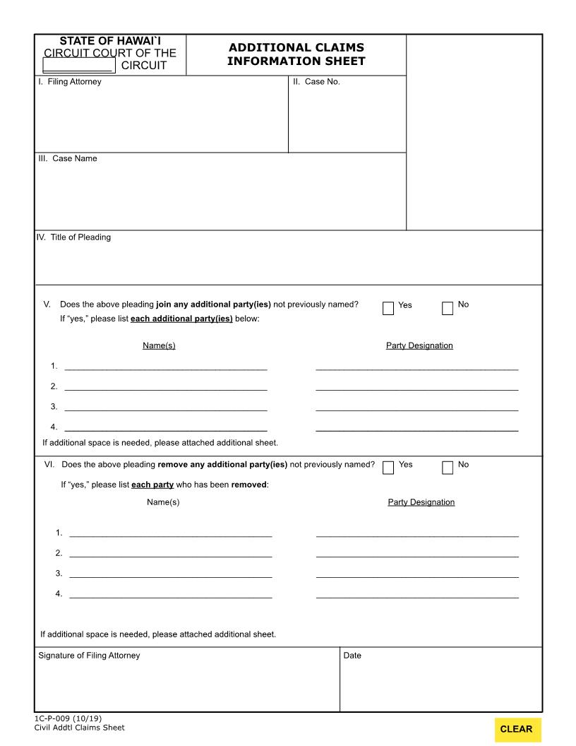 Additional Claims Information Sheet {1C-P-009} | Pdf Fpdf Doc Docx | Hawaii