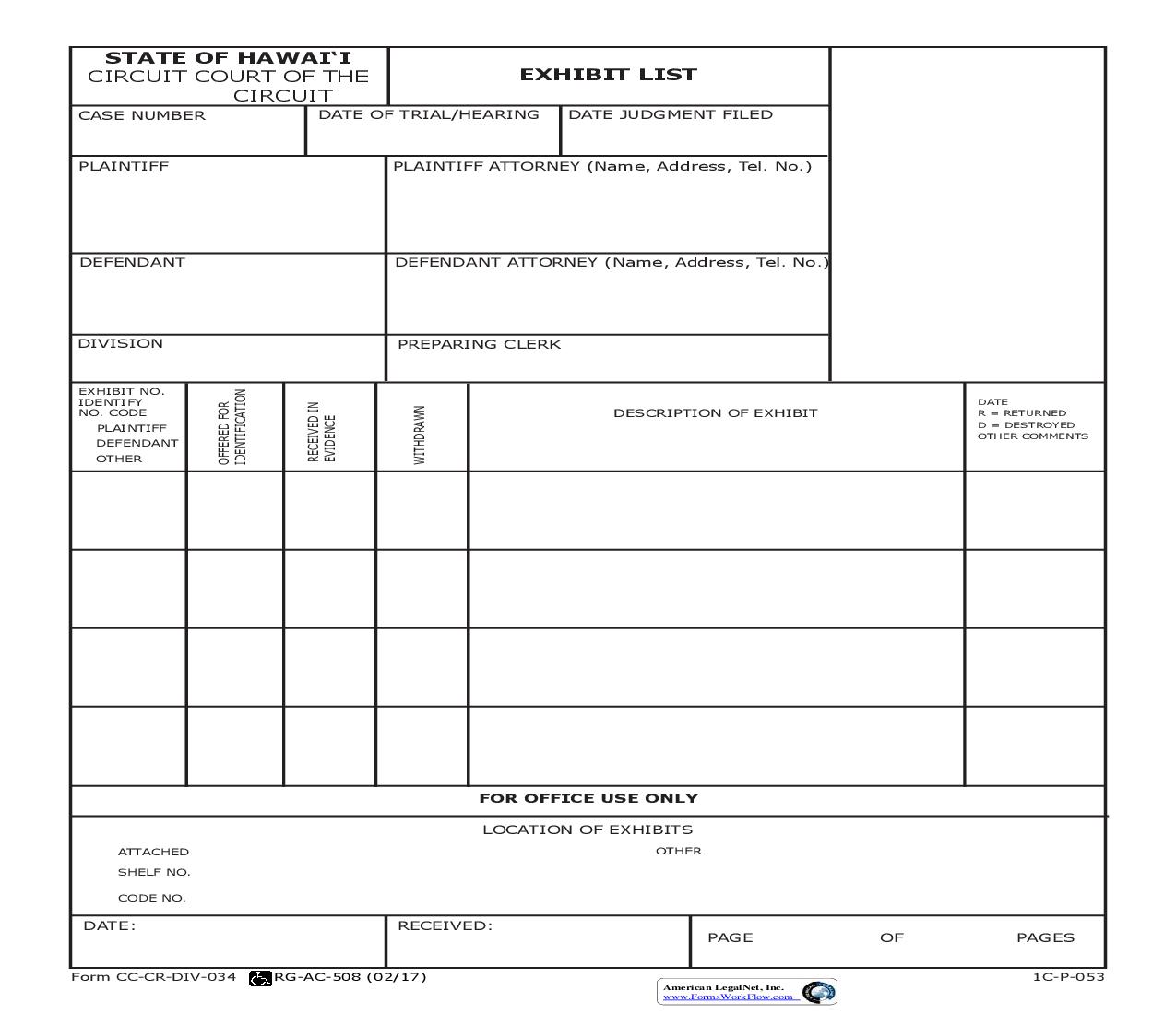 Exhibit List {1C-P-053} | Pdf Fpdf Doc Docx | Hawaii