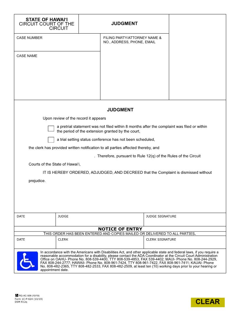 Judgment Dismissal {1C-P-624} | Pdf Fpdf Docx | Hawaii
