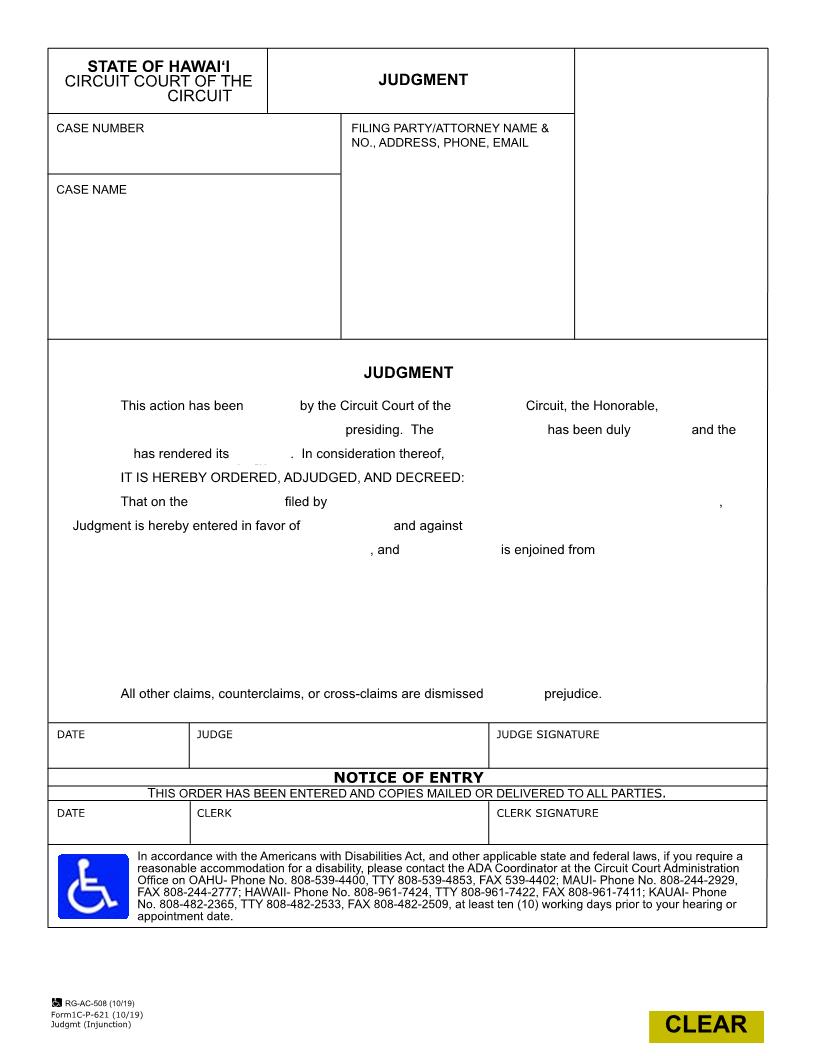 Judgment Injunction {1C-P-621} | Pdf Fpdf Docx | Hawaii