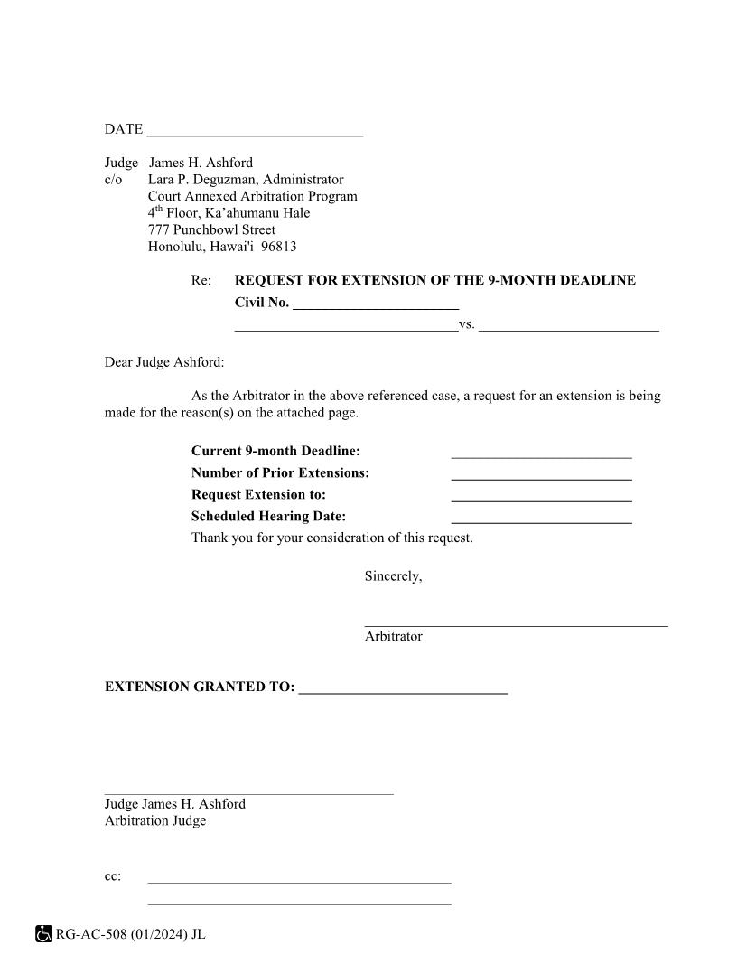 Request For Extension Of The 9 Month Deadline {1C-P-512} | Pdf Fpdf Docx | Hawaii