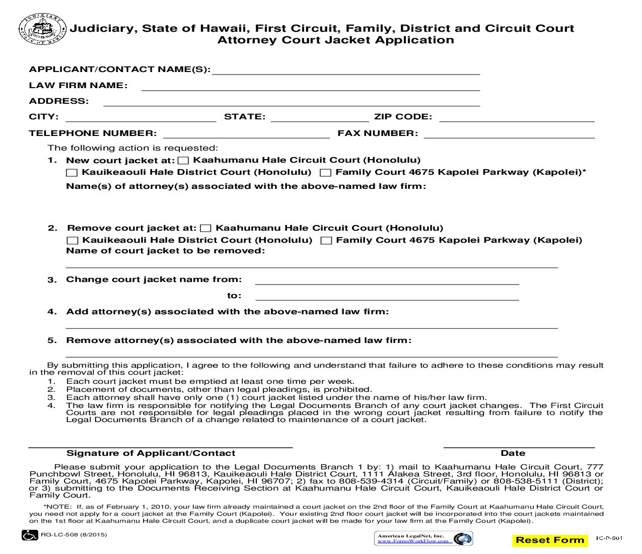 Attorney Court Jacket Application {1CP801} | Pdf Fpdf Doc Docx | Hawaii